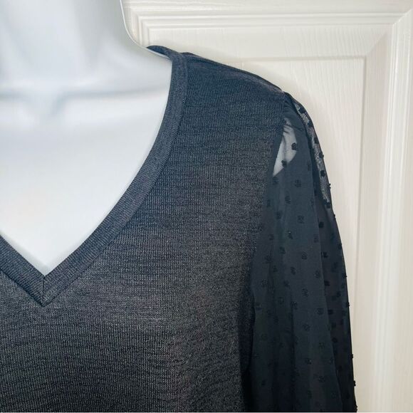 Modcloth More After Midnight Top Black Long Sleeve Sheer Polka Dot Sleeve M NWT - Picture 7 of 12